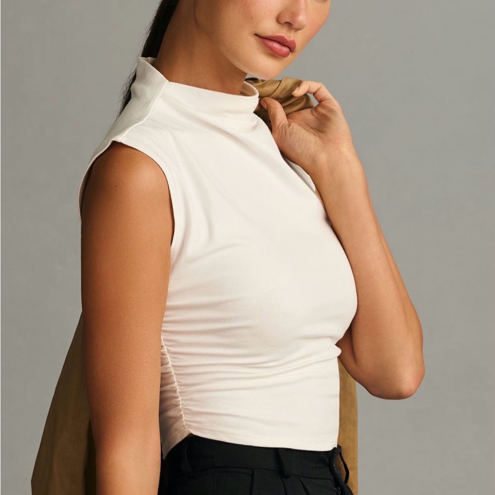 Reformation Cream Sleeveless Mock Neck Top